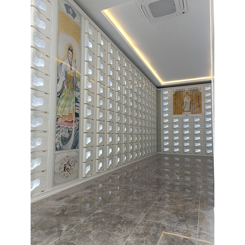 How does the intelligent part of urn storage rack reflect respect for the deceased and care for the family members through humanized design?