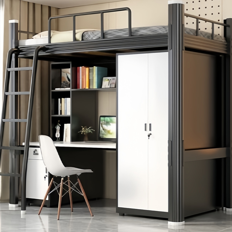 How do apartment beds efficiently integrate sleeping, storage, and study functions within a limited space?