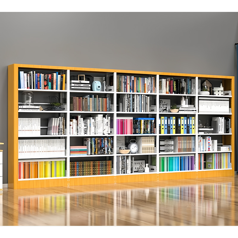 How can the shelf spacing of a library steel and wood bookshelf be flexibly adjusted according to the type of books in the collection?